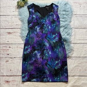 Nordstrom Connected Apparel Purple Green Tropical Print Dress sz 8